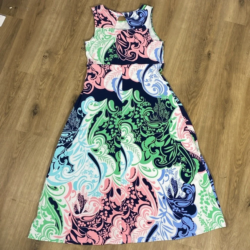 Talbots Twist Back Maxi Dress - Paisley Print Pastel size Large Petite - Picture 6 of 12